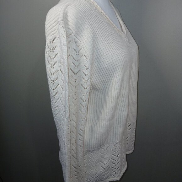 HEARTS OF PALM CREAM SWEATER LONG SLEEVE WOMENS SIZE VNECK MEDIUM - Picture 7 of 9
